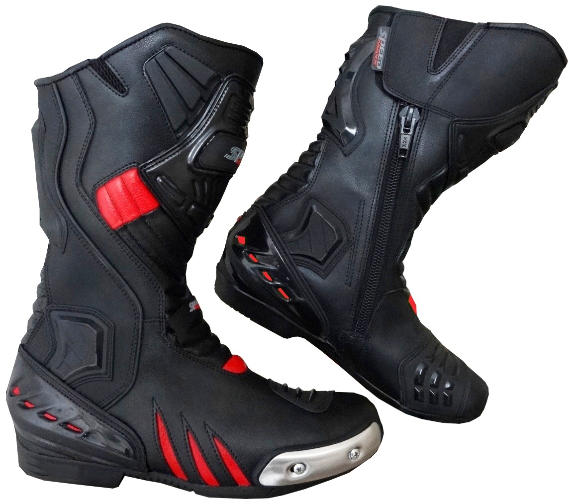 Mens Red & Black Motorbike CE Racing Leather Boots