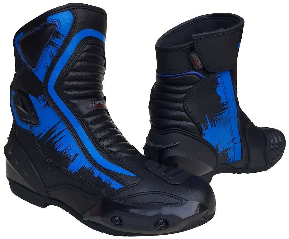Real Leather Blue & Black Motorbike Short Racing Boots