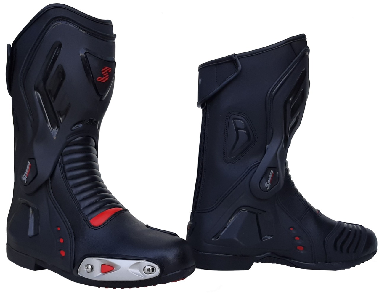 MENS BLACK & RED SPEED MAXX MOTORBIKE LEATHER BOOTS