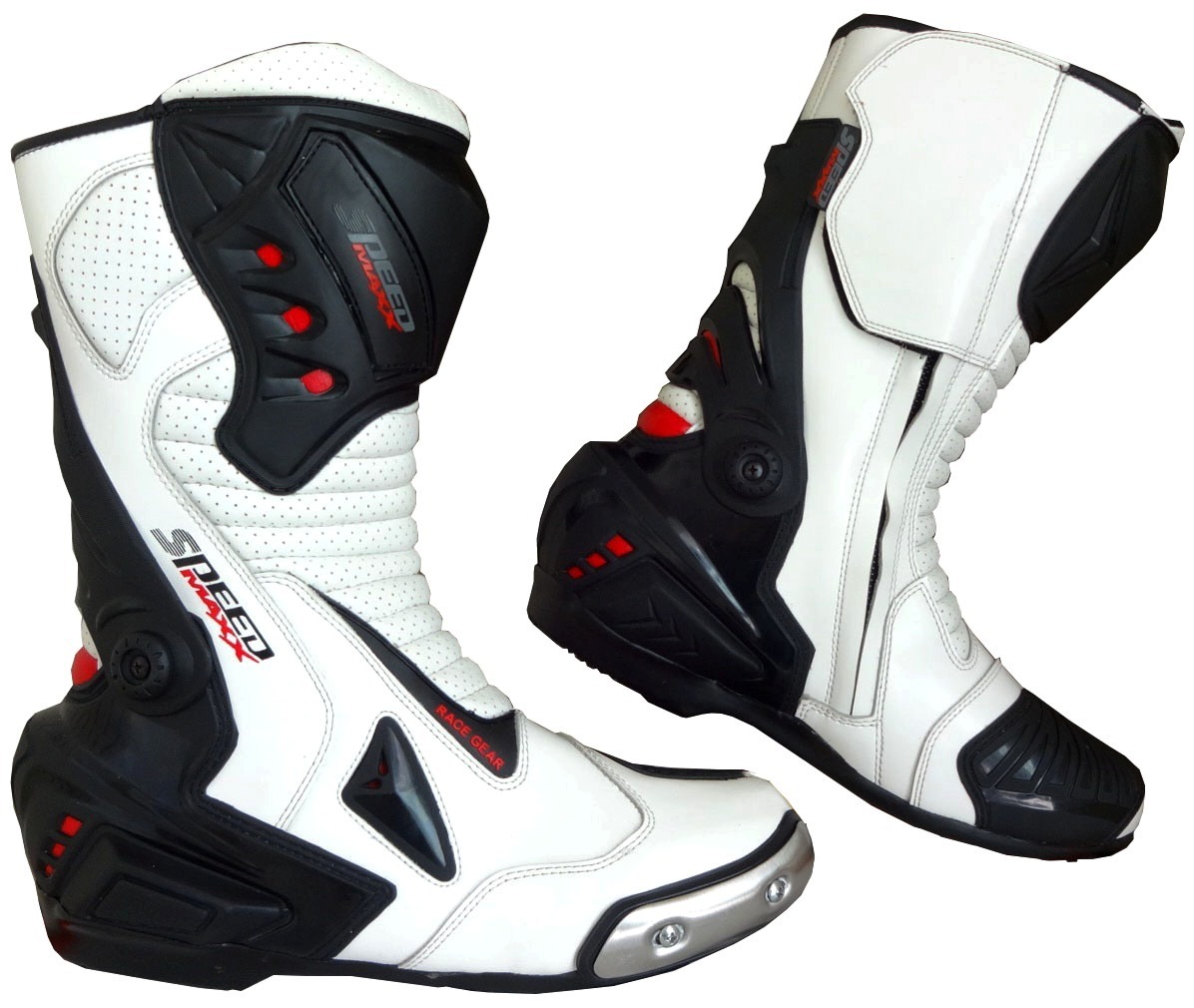 Mens White & Black Motorbike Armour Racing Boots