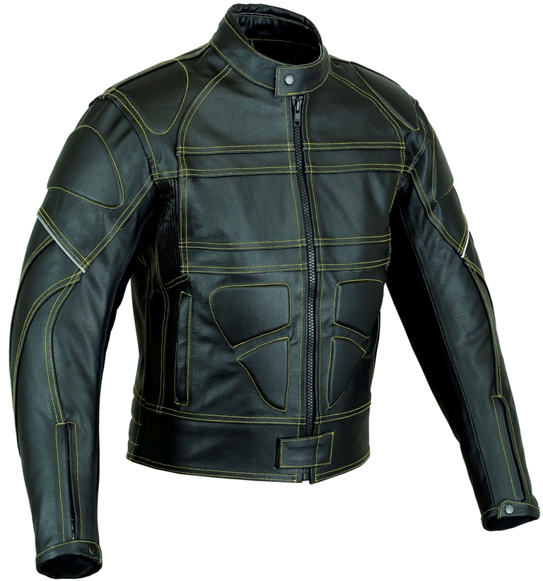 Motorbike Leather Jacket Yellow Stitch