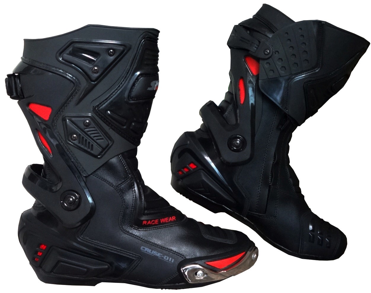 Mens Black Red High Tech Motorbike Leather Racing Boots