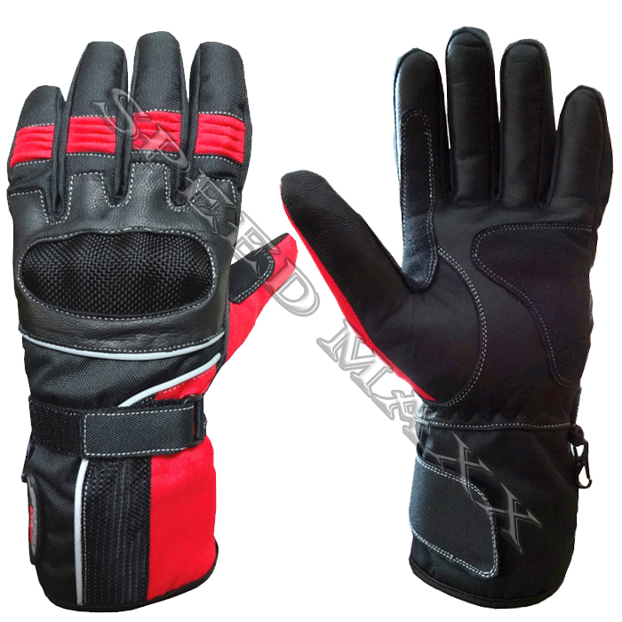 Mens Red Motorbike Textile Gloves