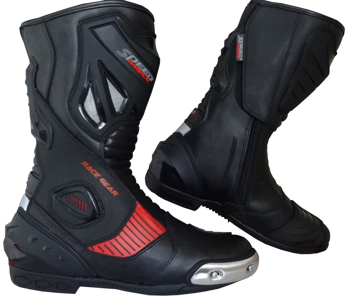 RED & BLACK HIGH TECH MENS MOTORBIKE RACING LEATHER BOOTS