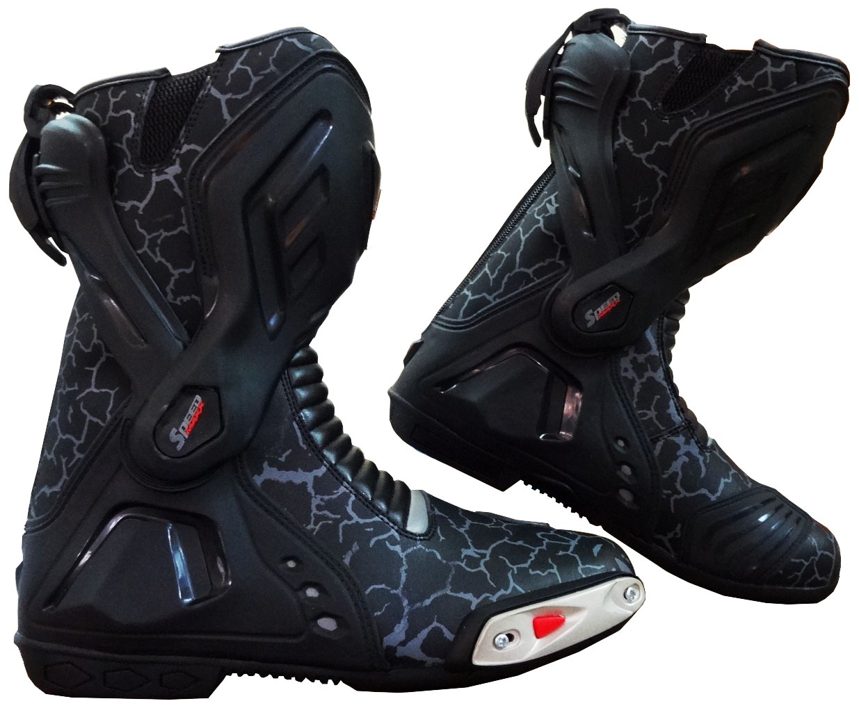 Mens Grey Web Motorbike Racing Leather Boots