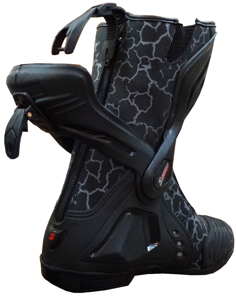 Mens Grey Web Motorbike Racing Leather Boots