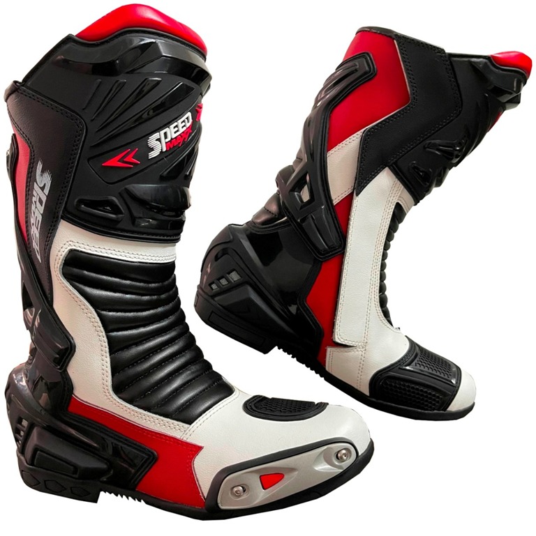 MENS BLACK, RED & WHITE MOTORBIKE / MOTORCYCLE RACING SPORTS LEATHER SHOES BOOTS