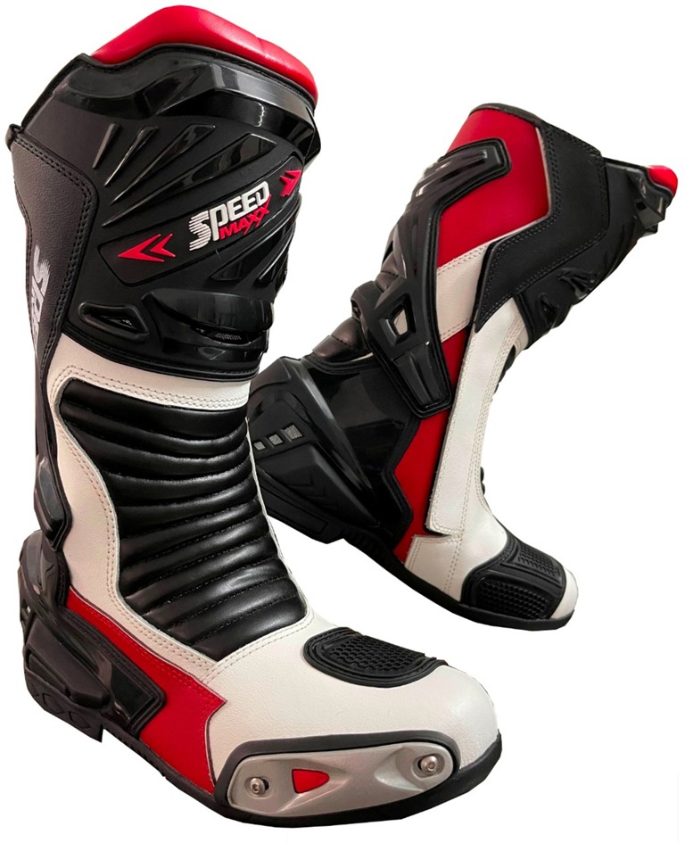 MENS BLACK, RED & WHITE MOTORBIKE / MOTORCYCLE RACING SPORTS LEATHER SHOES BOOTS