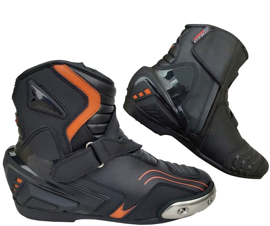 Real Leather Orange/Black Motorbike Racing Boots