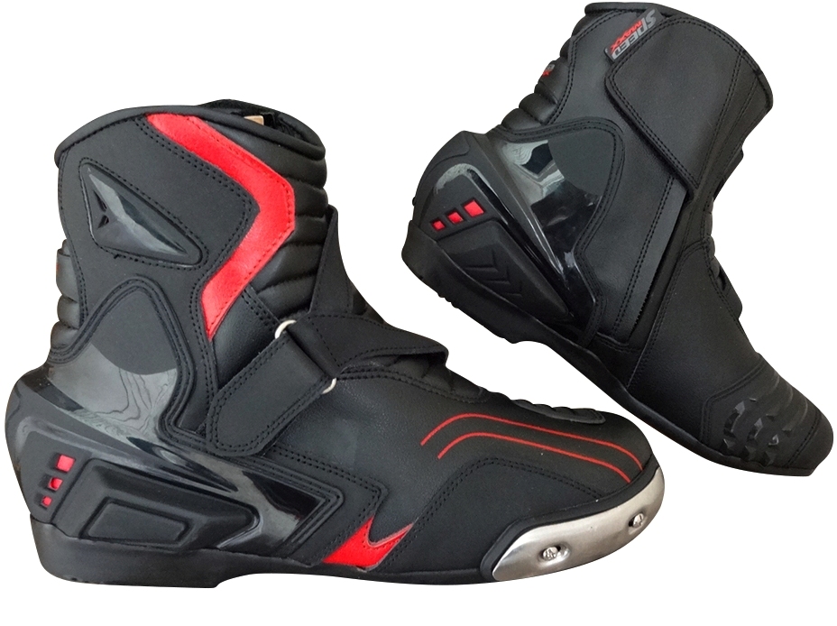 Real Leather Red Black Mens Motorcycle Racing Shoes