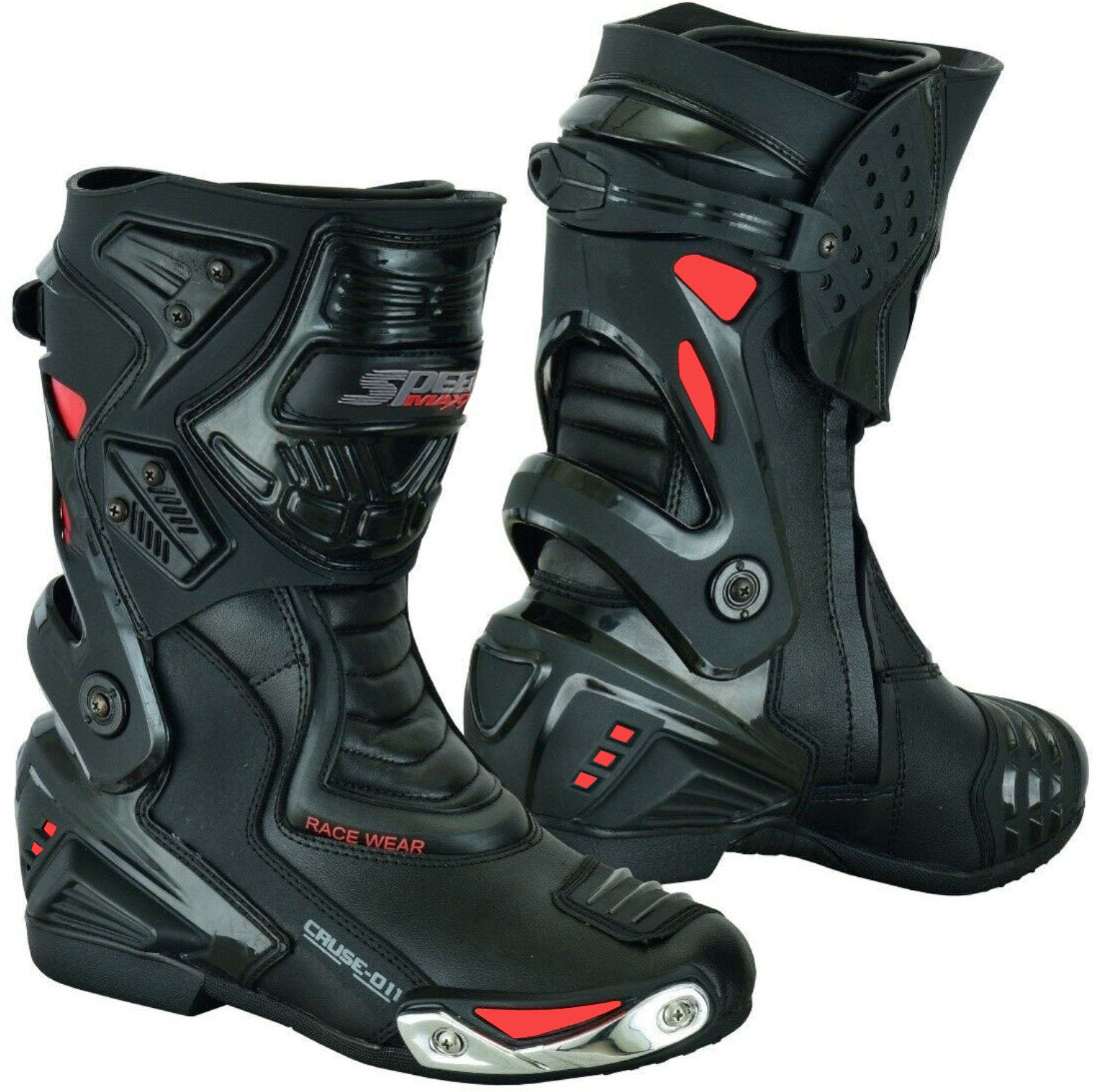 Mens Black Red High Tech Motorbike Leather Racing Boots