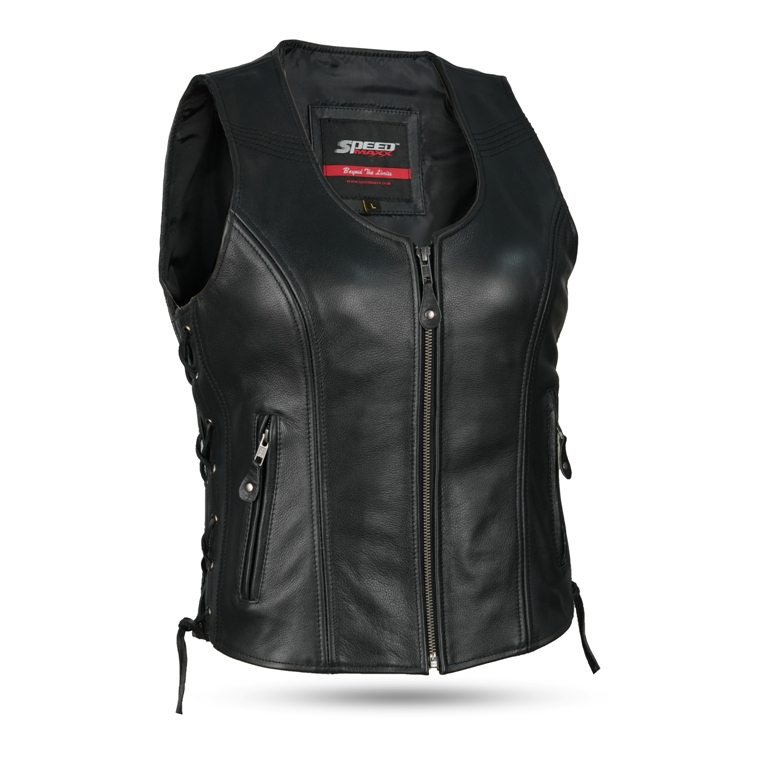 Ladies Classic Seven Line Black Leather Vest