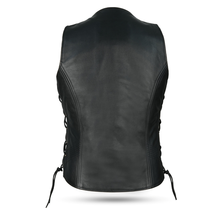 Ladies Classic Seven Line Black Leather Vest