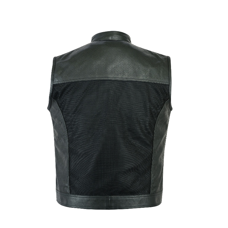 Mens Real Leather & Mesh Waistcoat Classic Motorcycle Biker Club Genuine Gillet Vest