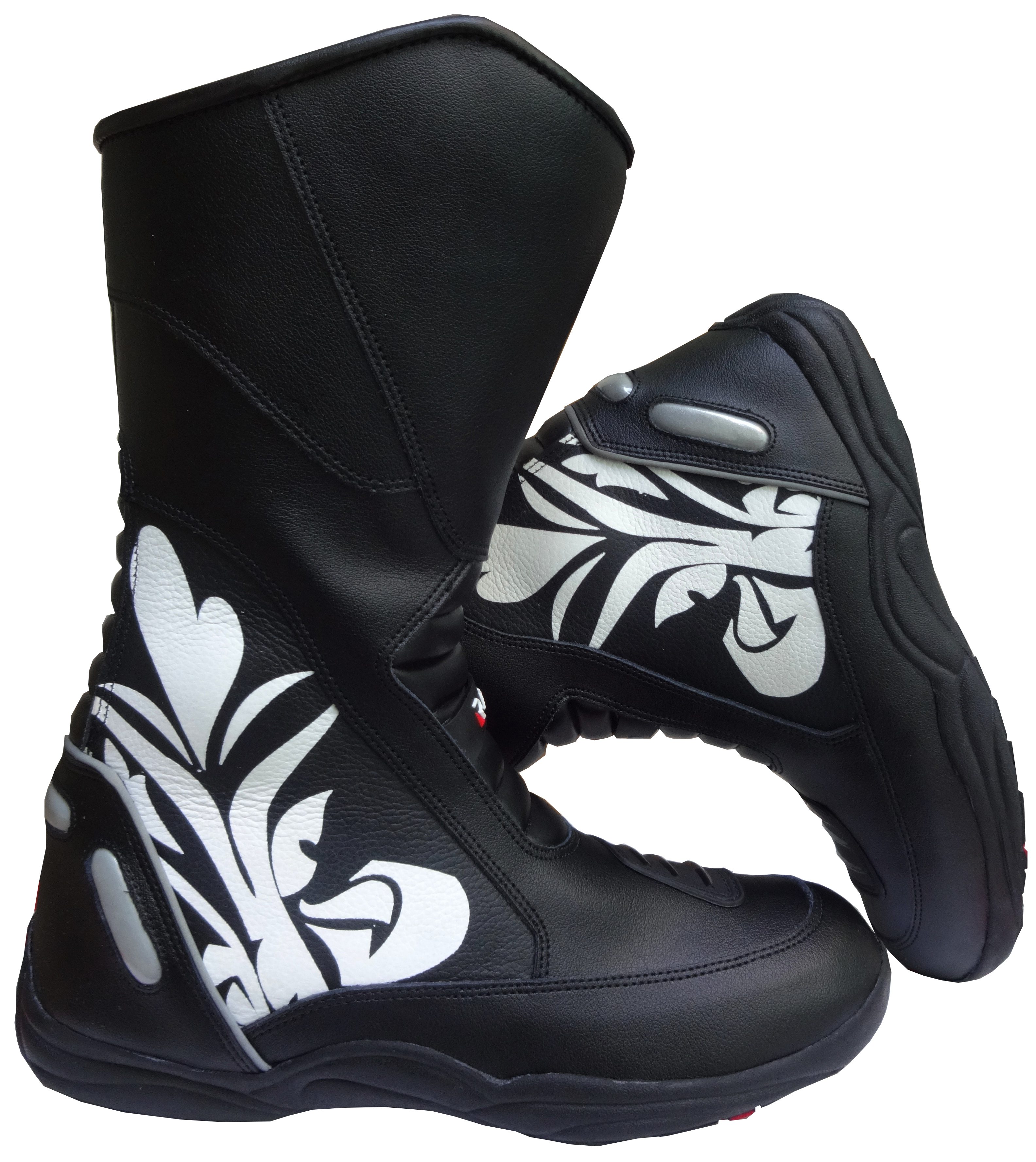 MENS BLACK & WHITE WATERPROOF LEATHER MOTORBIKE MOTORCYCLE TOURING SHOES / BOOTS