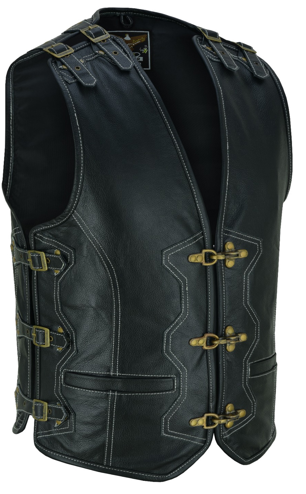 Mens Real Leather Waistcoat / Vest Classic Motorcycle Biker Genuine Brass Buckle