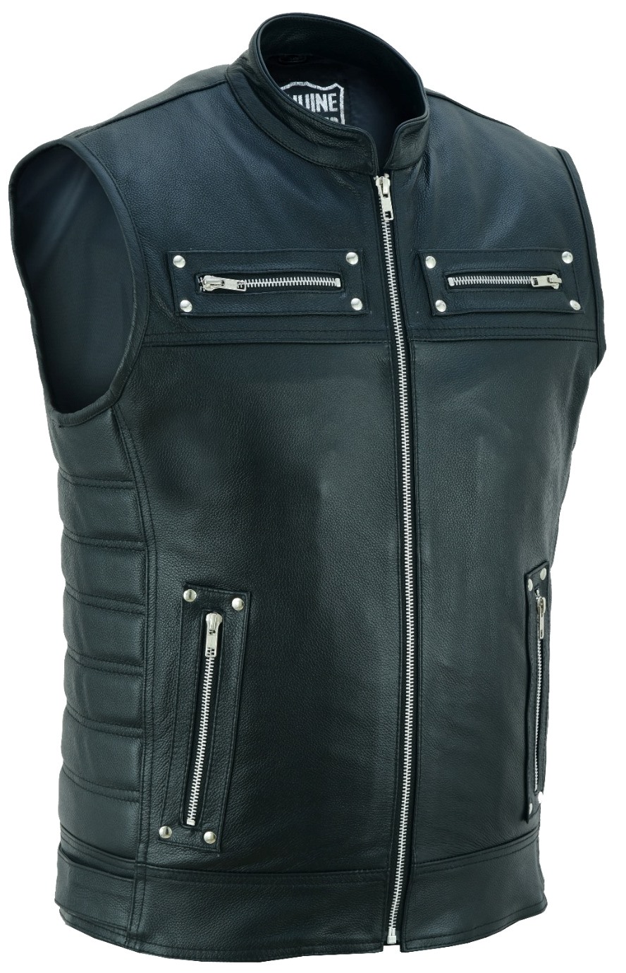 Mens Real Leather Waistcoat Classic Motorcycle Biker Club Genuine Tactical Vest