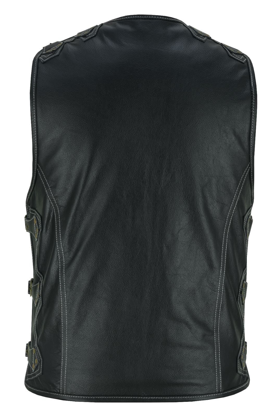 Mens Real Leather Waistcoat / Vest Classic Motorcycle Biker Genuine Brass Buckle