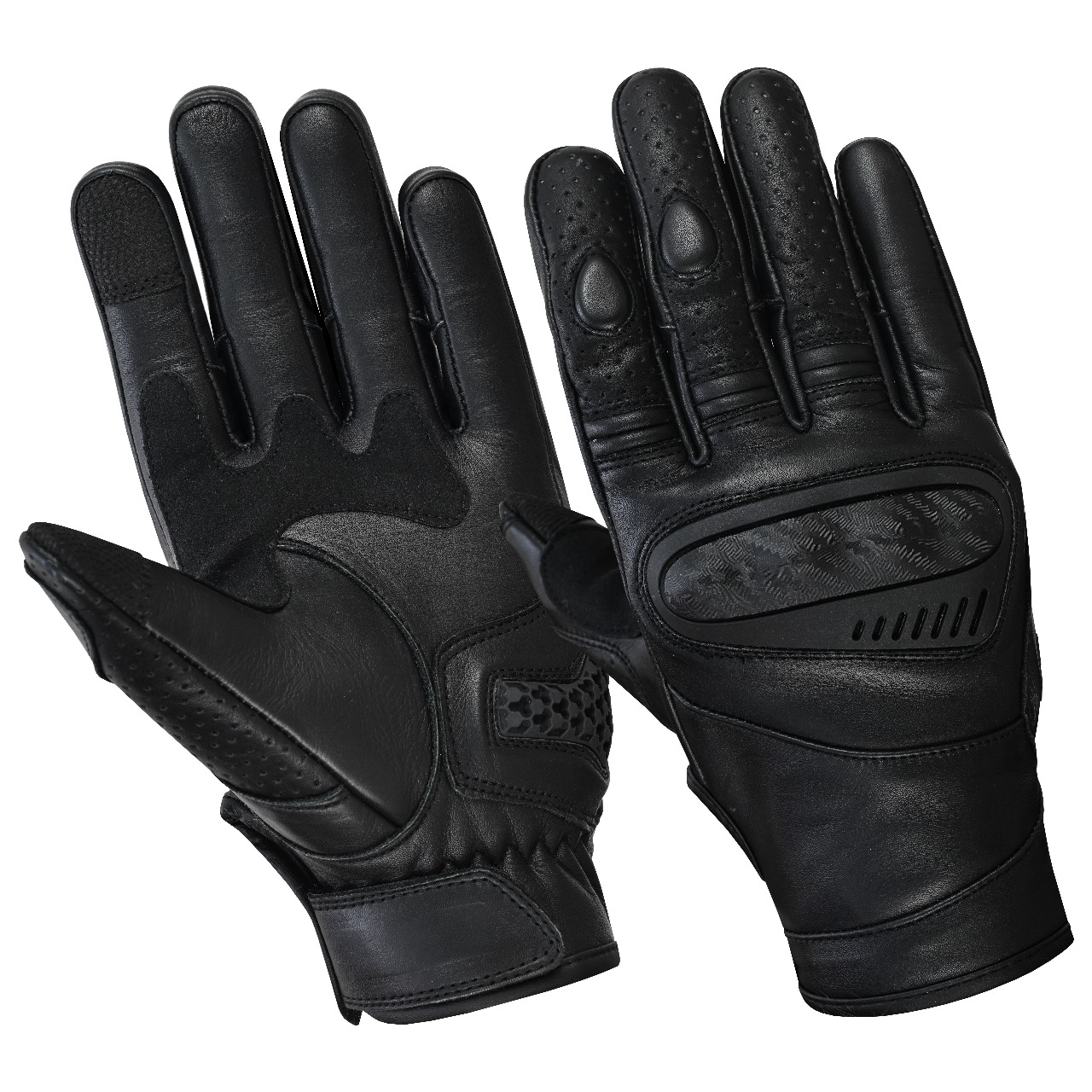 MENS MOTORBIKE PERFORATED CARBON SHELL KNUCKLE GLOVES