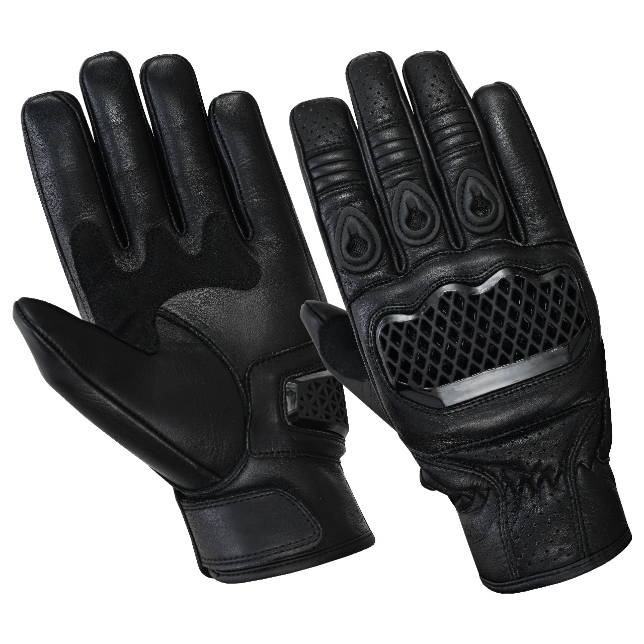 MENS MOTORBIKE PERFORATED CARBON SHELL KNUCKLE GLOVES