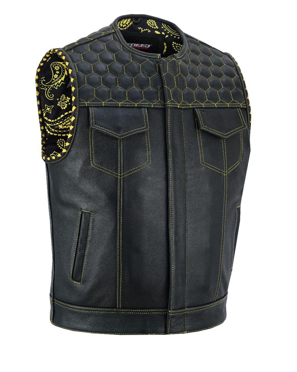SOA Yellow Honeycomb Stitch Leather Vest