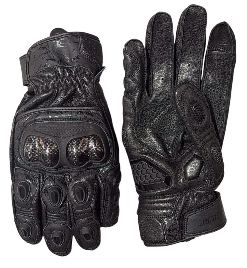 MENS MOTORBIKE PERFORATED CARBON SHELL KNUCKLE GLOVES