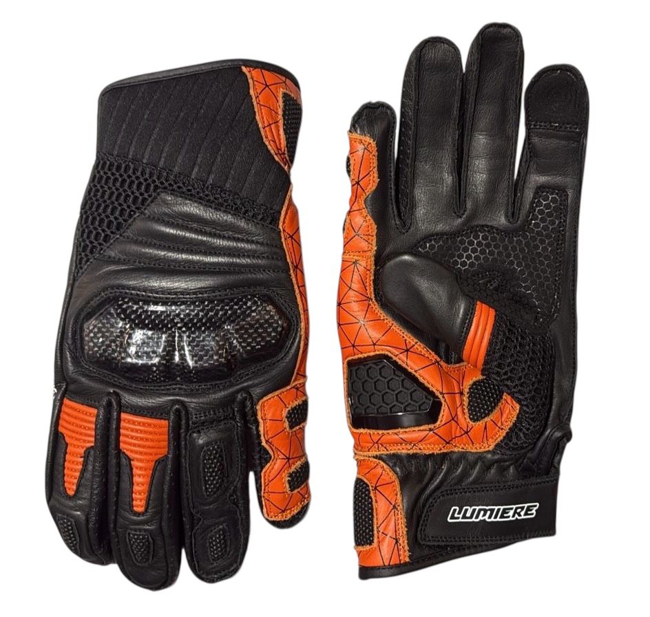 MENS MOTORBIKE PERFORATED CARBON SHELL KNUCKLE GLOVES