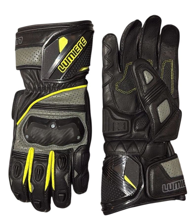 MENS MOTORBIKE PERFORATED CARBON SHELL KNUCKLE GLOVES