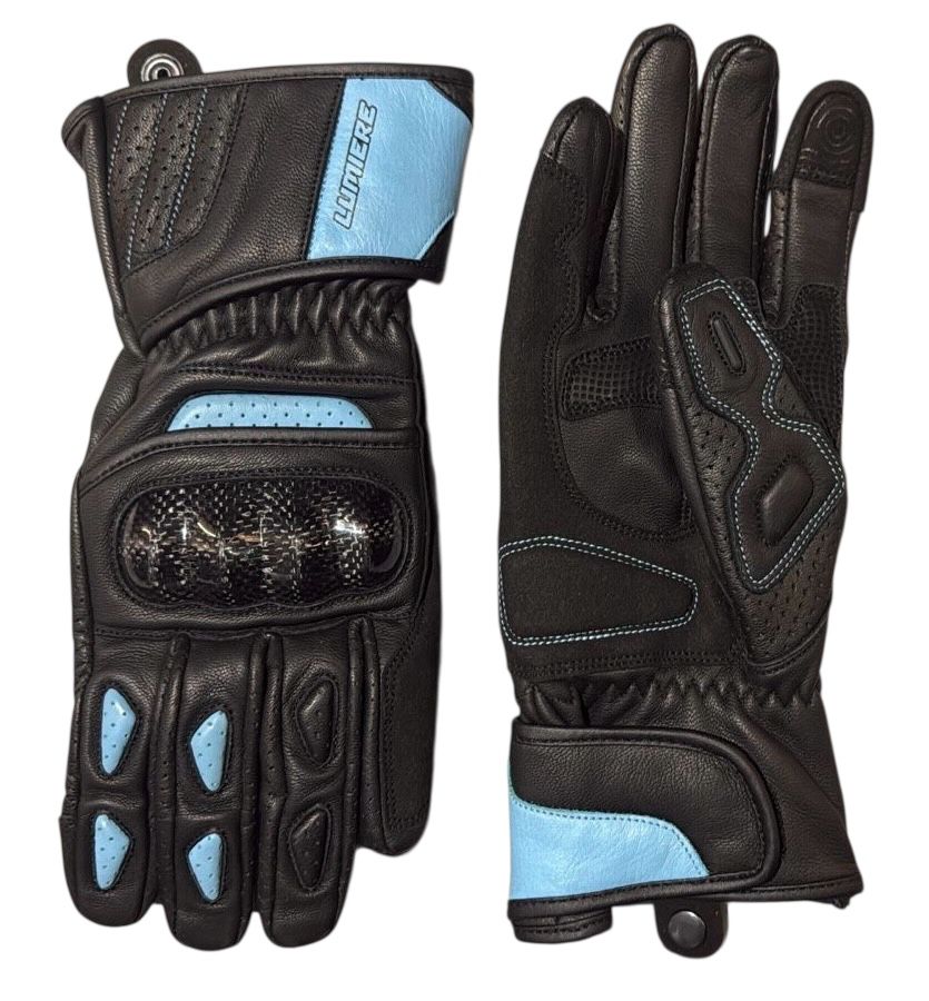 MENS MOTORBIKE PERFORATED CARBON SHELL KNUCKLE GLOVES