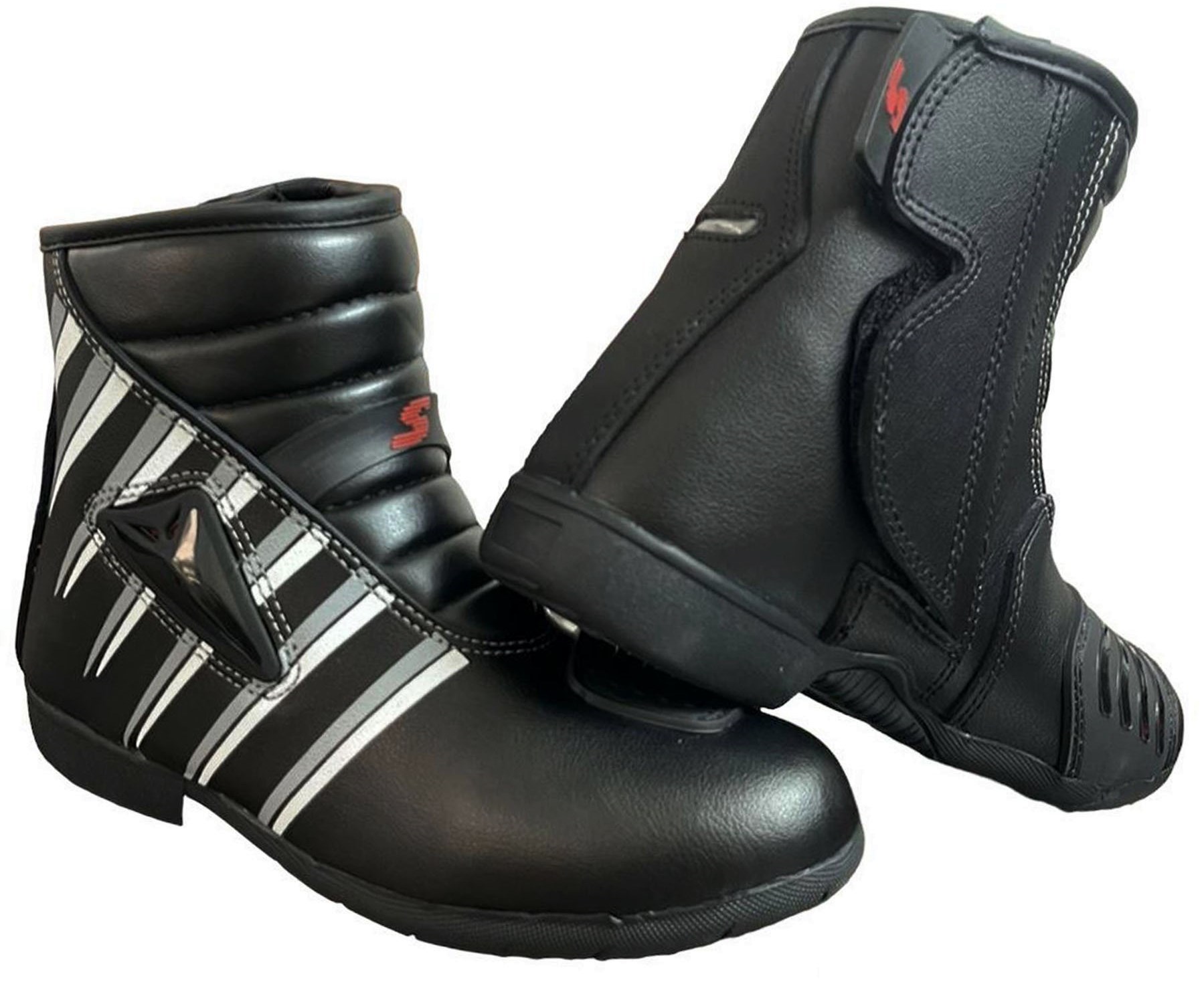 KIDS REAL LEATHER MOTORBIKE RACING MOTORCYCLE CUBS SHORT SPORTS Grey BOOTS