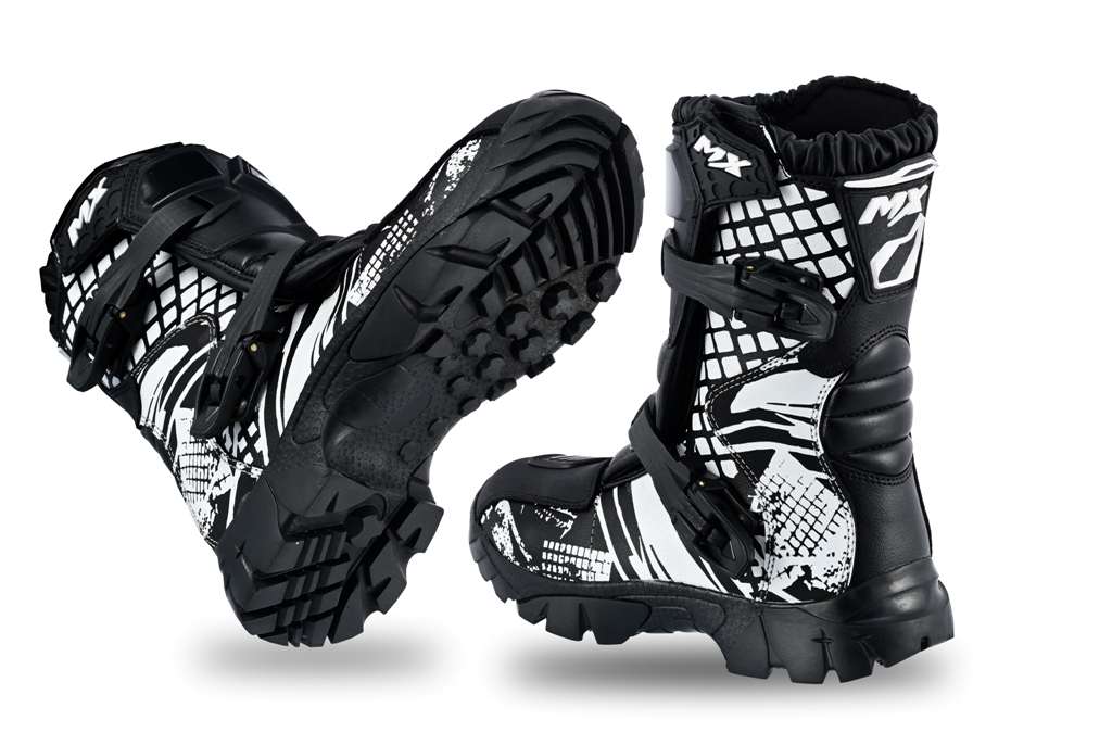 Kids Black & White CE Leather Off-Road Motorbike/Motocross MX Boots